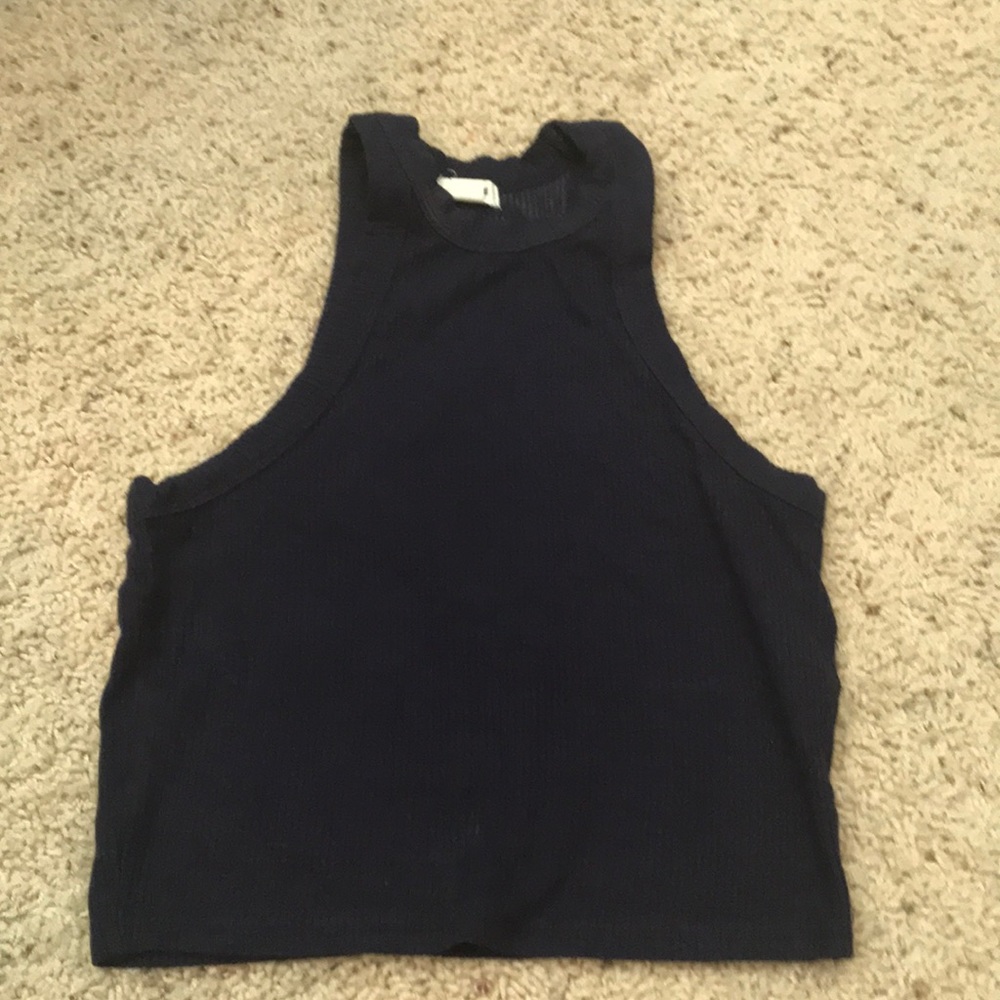Navy Blue High Neck Crop Top - Garage